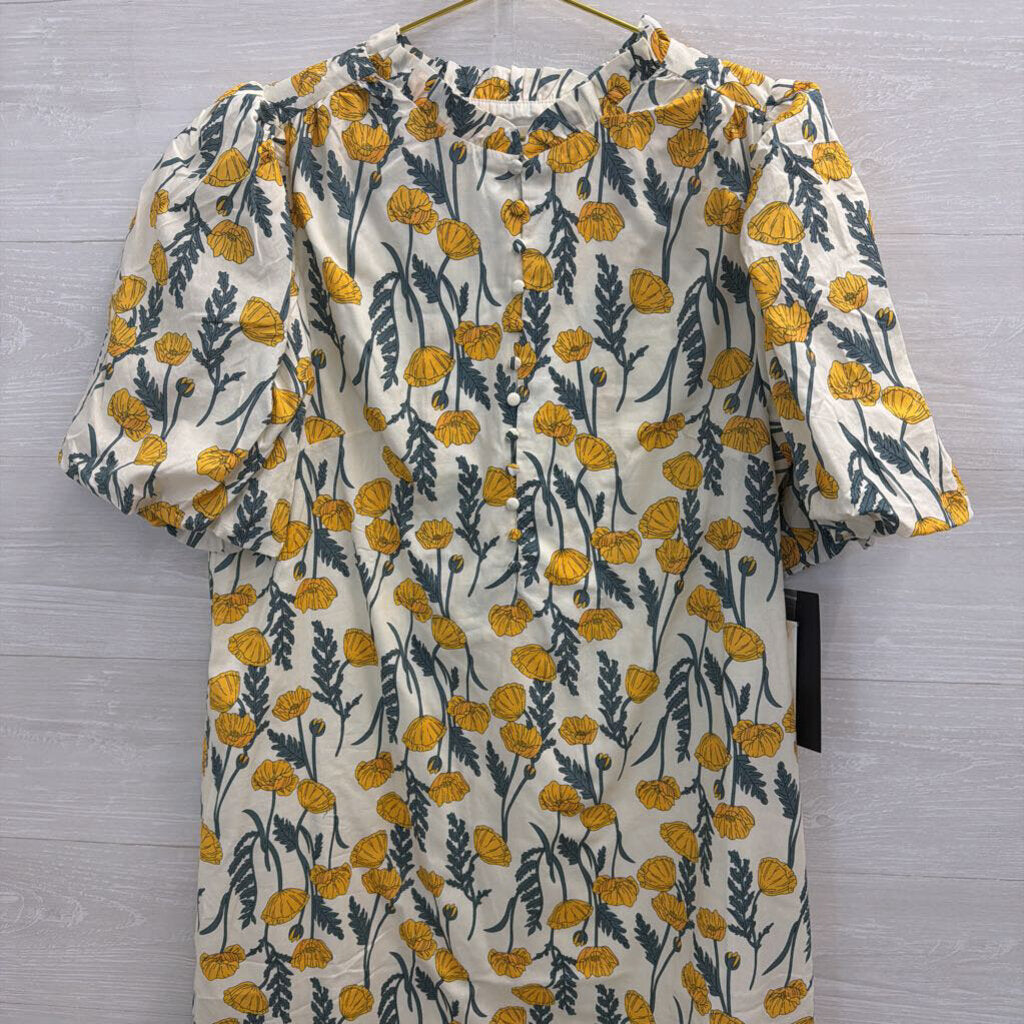 Hyacinth House White/ Yellow Floral Print Short Puff Sleeve Maxi Dress Extra Large