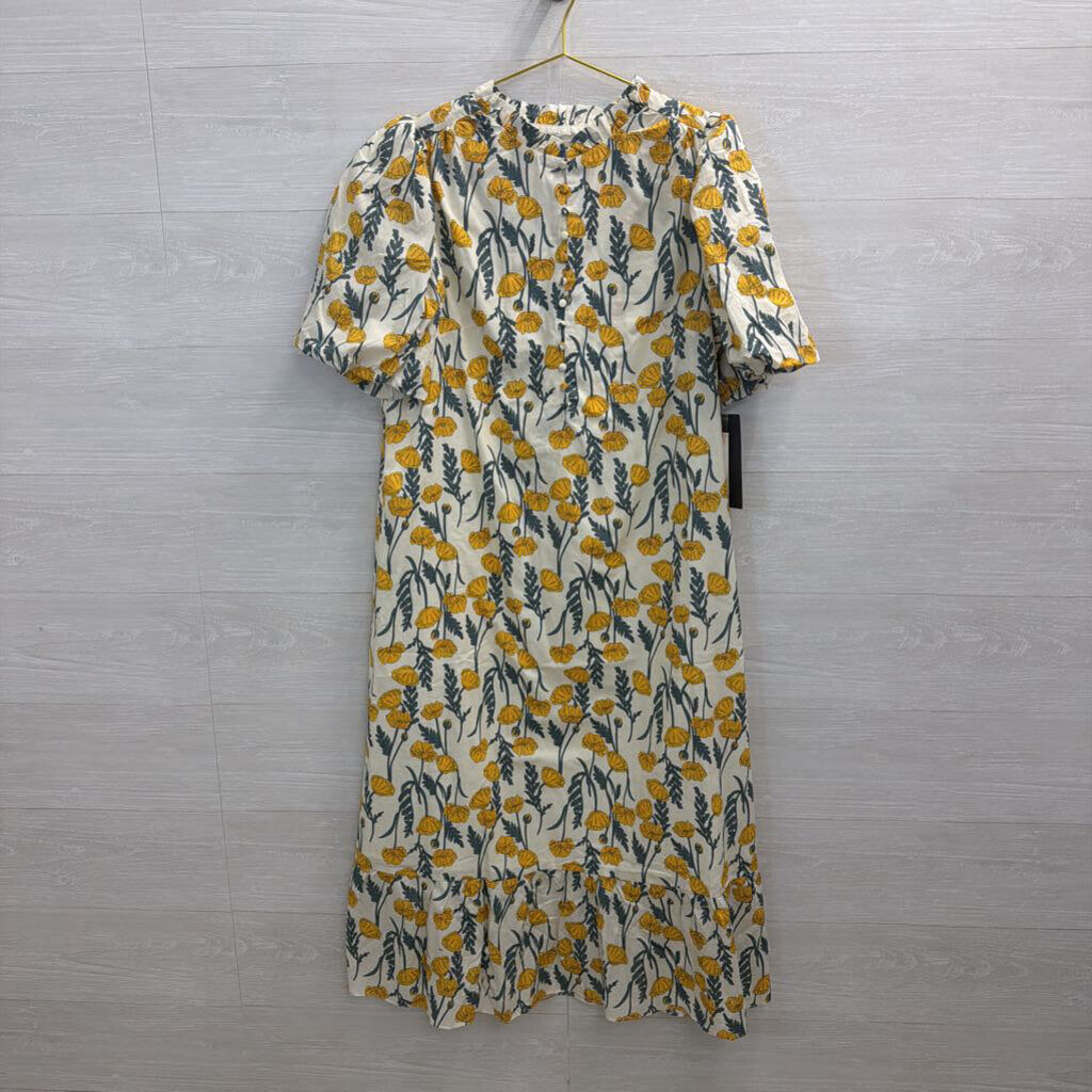 Hyacinth House White/ Yellow Floral Print Short Puff Sleeve Maxi Dress Extra Large