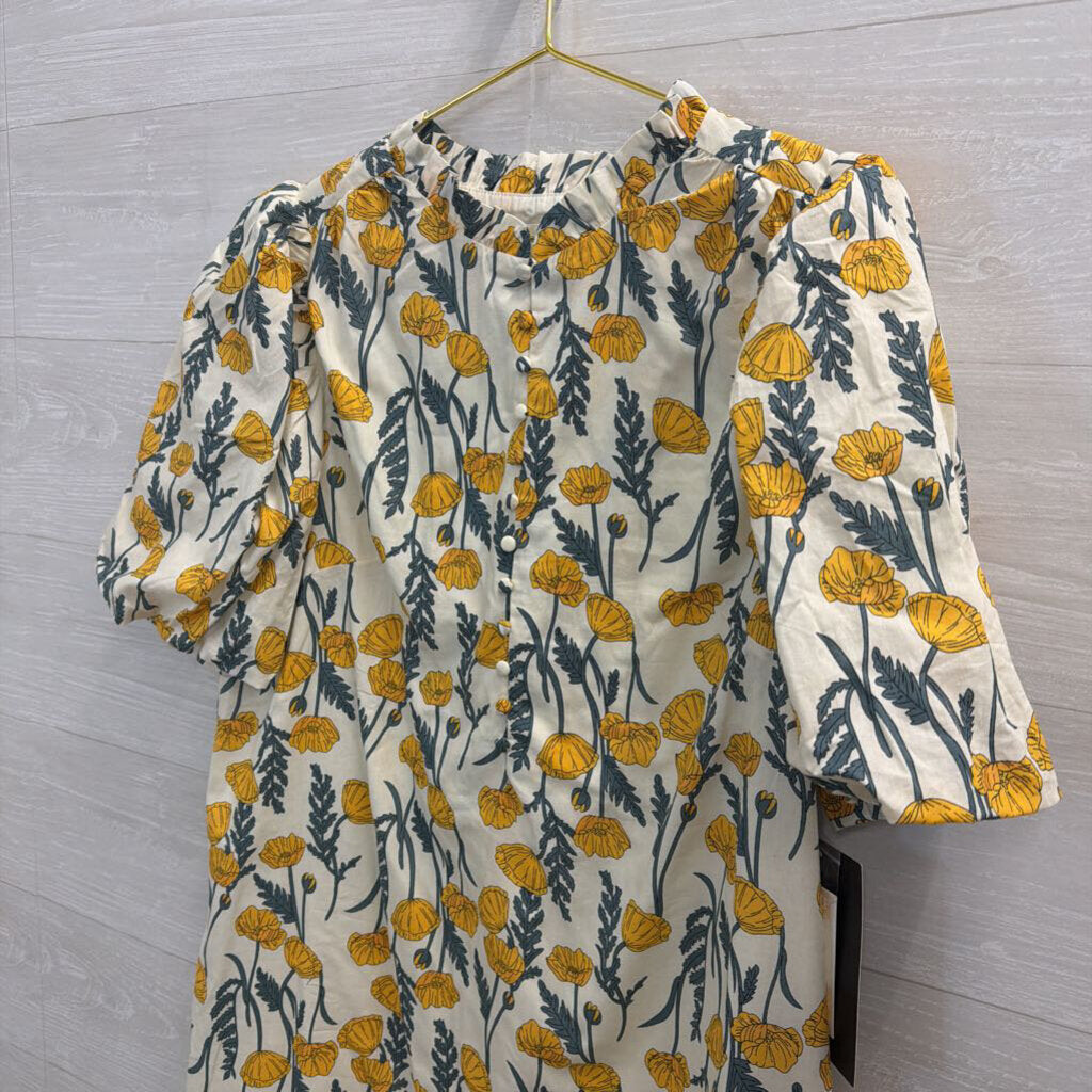 Hyacinth House White/ Yellow Floral Print Short Puff Sleeve Maxi Dress Extra Large