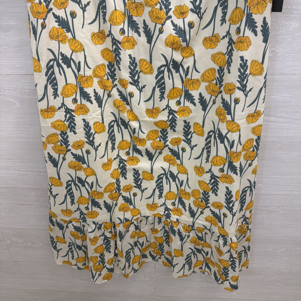Hyacinth House White/ Yellow Floral Print Short Puff Sleeve Maxi Dress Extra Large