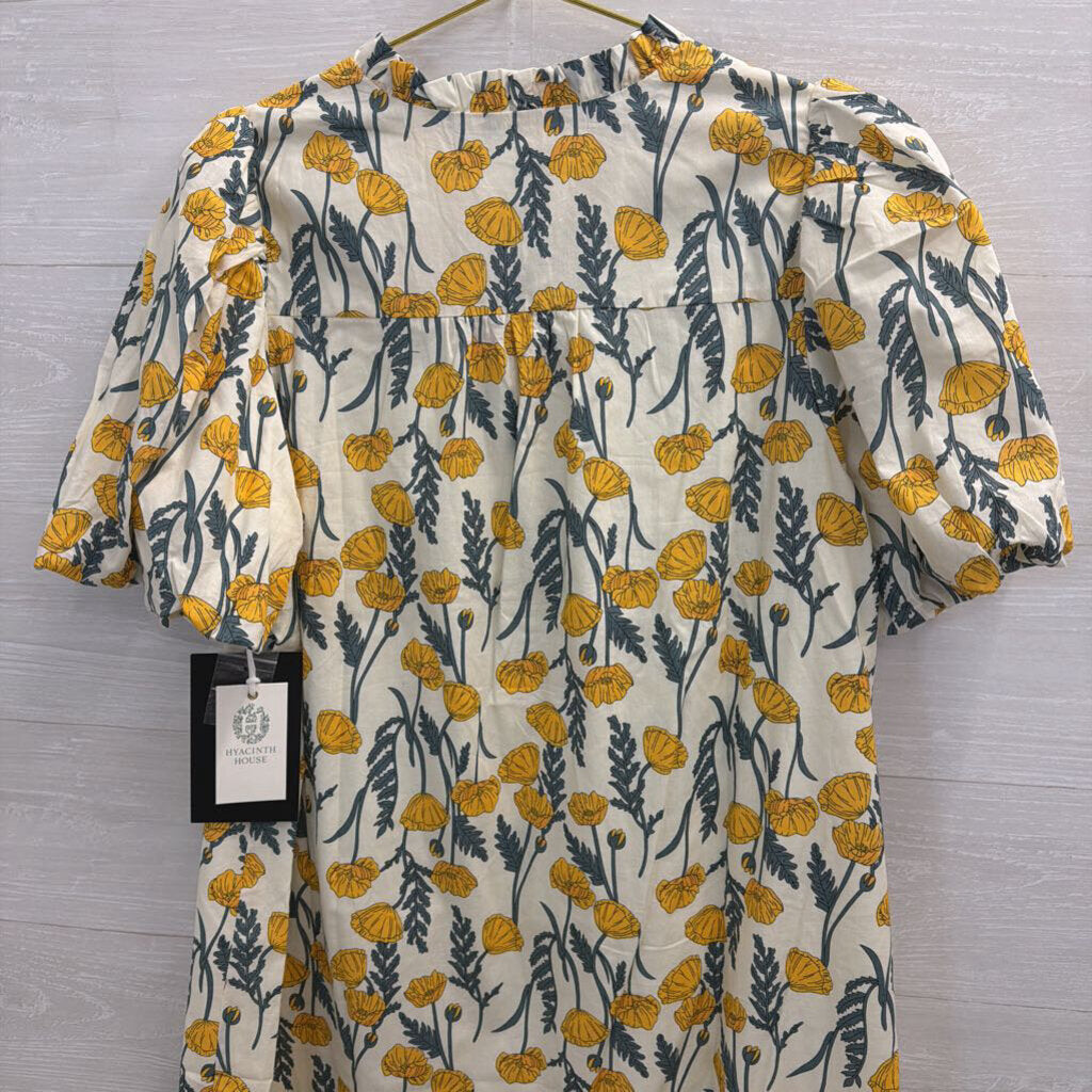 Hyacinth House White/ Yellow Floral Print Short Puff Sleeve Maxi Dress Extra Large