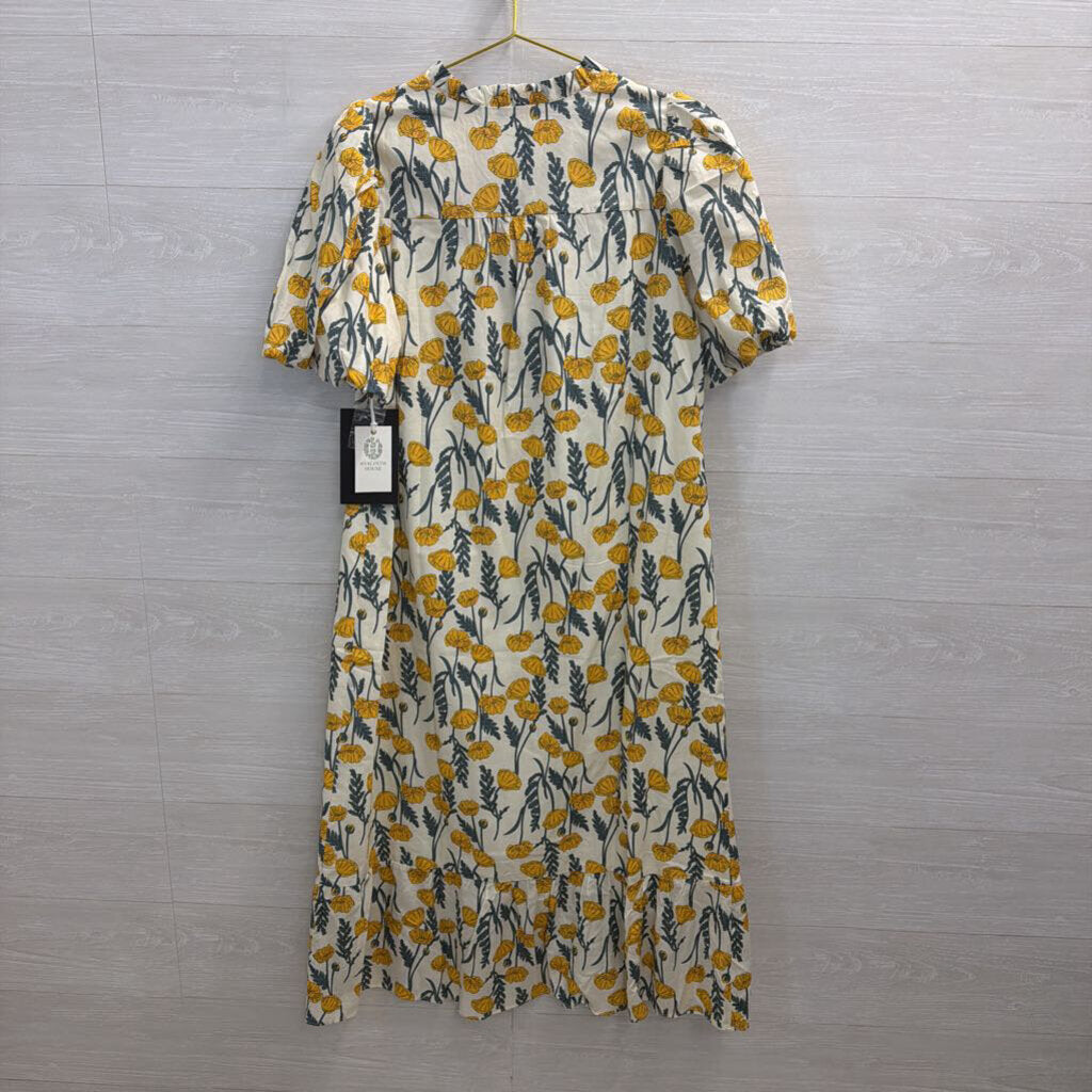 Hyacinth House White/ Yellow Floral Print Short Puff Sleeve Maxi Dress Extra Large