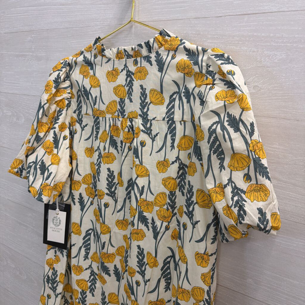 Hyacinth House White/ Yellow Floral Print Short Puff Sleeve Maxi Dress Extra Large