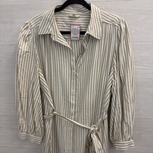Max Studio White/ Beige Striped Long Sleeve Button Front Tie Waist Maxi Dress Extra Large
