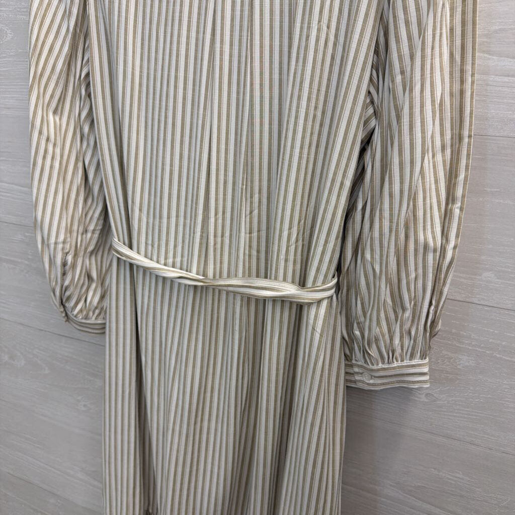 Max Studio White/ Beige Striped Long Sleeve Button Front Tie Waist Maxi Dress Extra Large