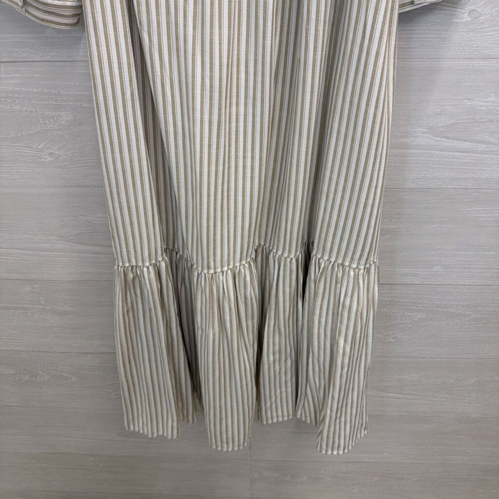 Max Studio White/ Beige Striped Long Sleeve Button Front Tie Waist Maxi Dress Extra Large