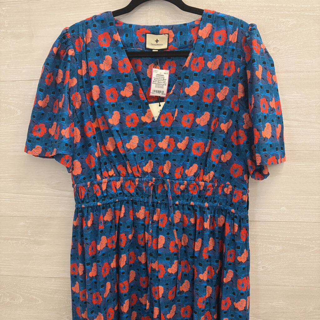 Tuckernuck Blue/ Red Floral Print Short Sleeve Maxi Dress Extra Large