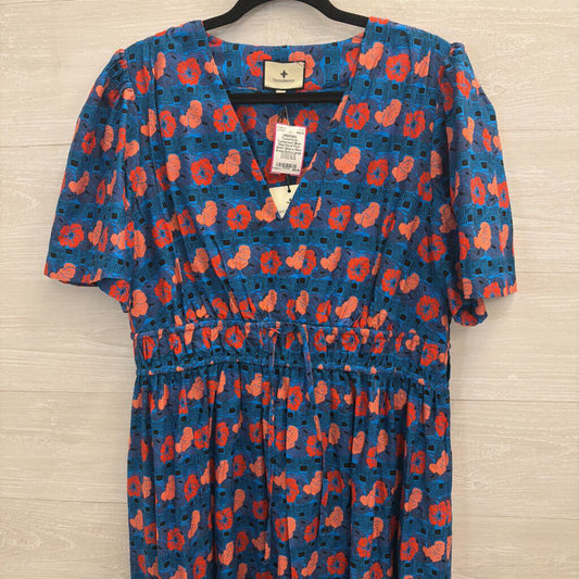 Tuckernuck Blue/ Red Floral Print Short Sleeve Maxi Dress Extra Large
