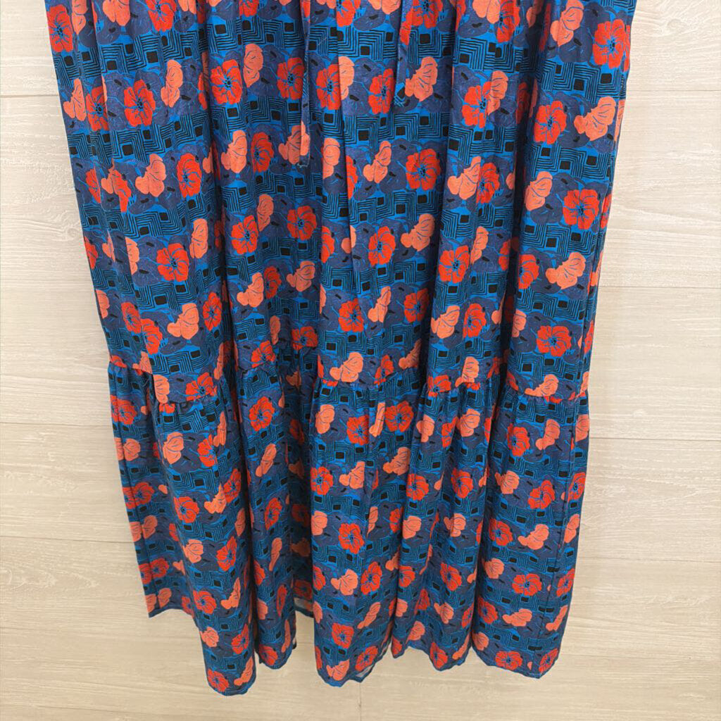 Tuckernuck Blue/ Red Floral Print Short Sleeve Maxi Dress Extra Large