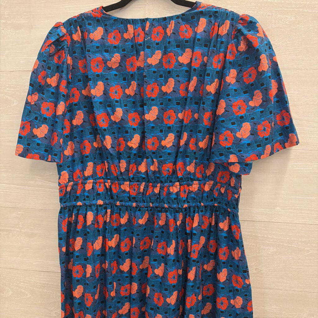 Tuckernuck Blue/ Red Floral Print Short Sleeve Maxi Dress Extra Large