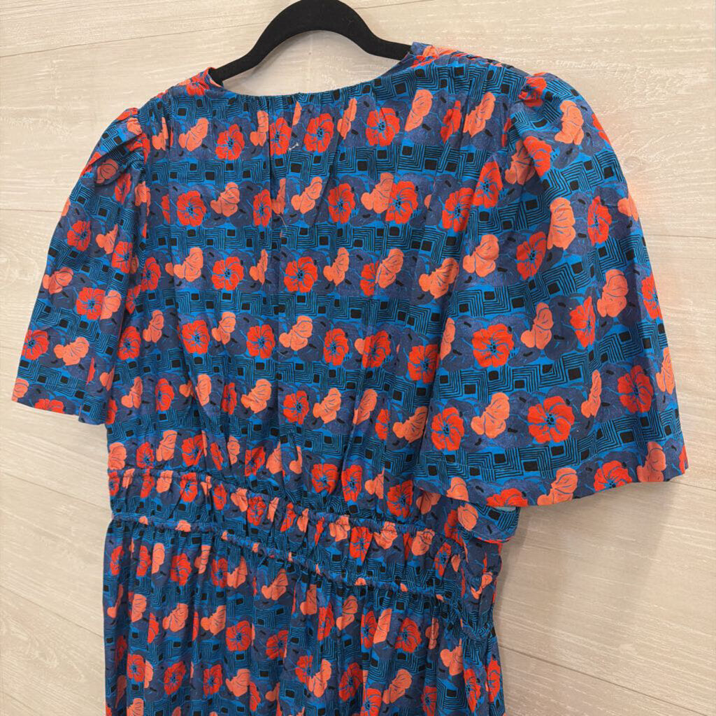 Tuckernuck Blue/ Red Floral Print Short Sleeve Maxi Dress Extra Large