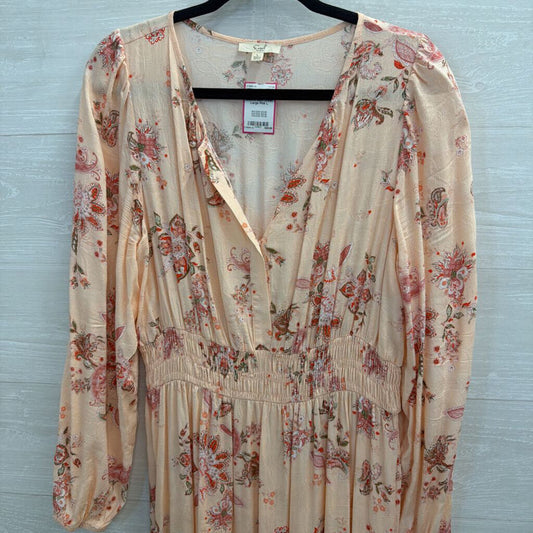 Easel Pink Print Long Sleeve Maxi Dress Large