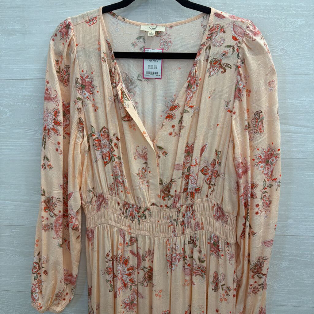 Easel Pink Print Long Sleeve Maxi Dress Large