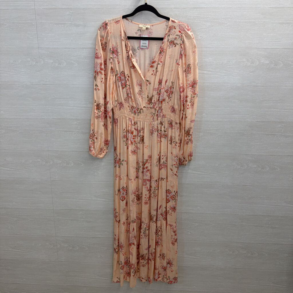 Easel Pink Print Long Sleeve Maxi Dress Large