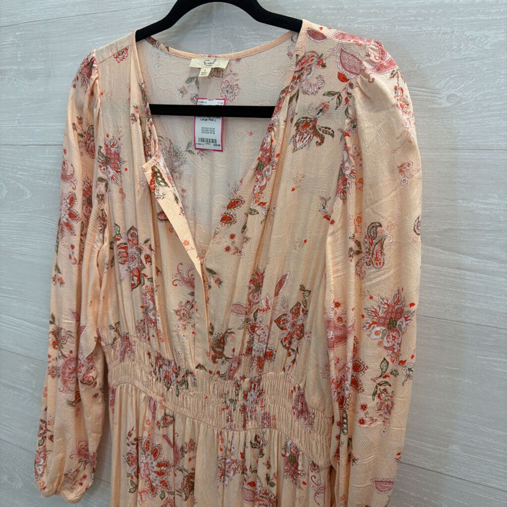 Easel Pink Print Long Sleeve Maxi Dress Large