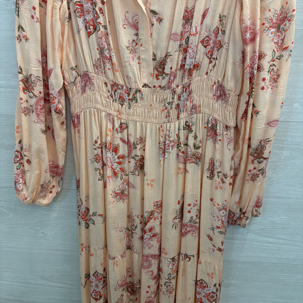 Easel Pink Print Long Sleeve Maxi Dress Large