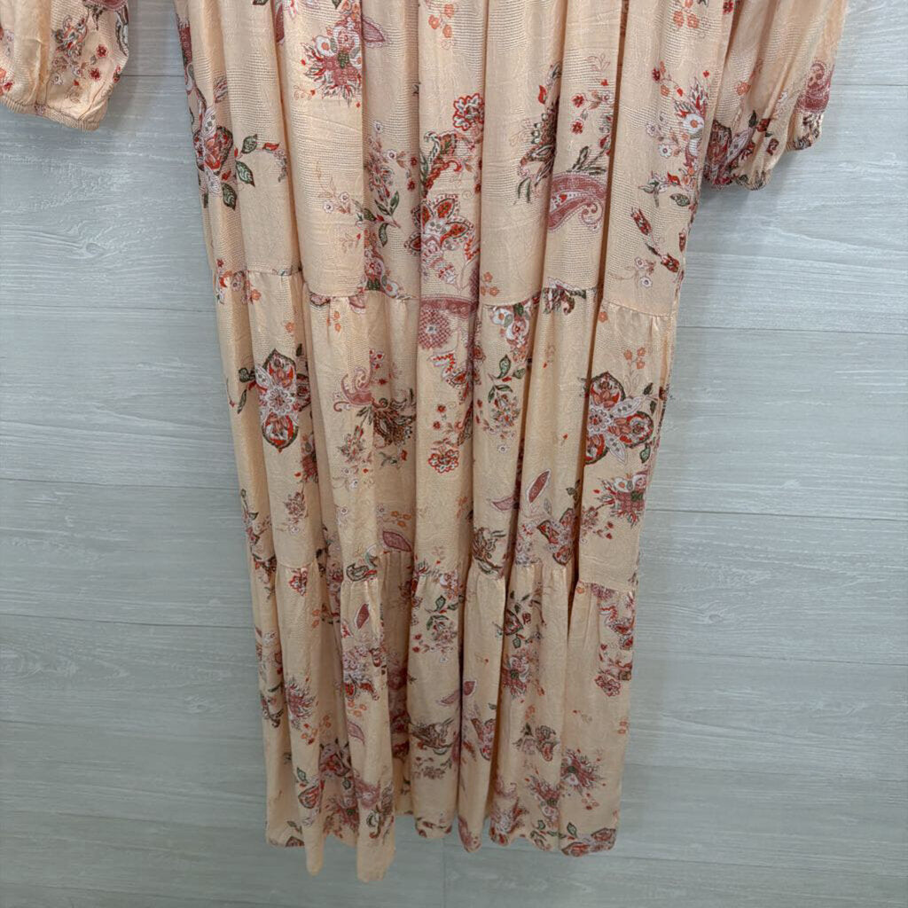 Easel Pink Print Long Sleeve Maxi Dress Large