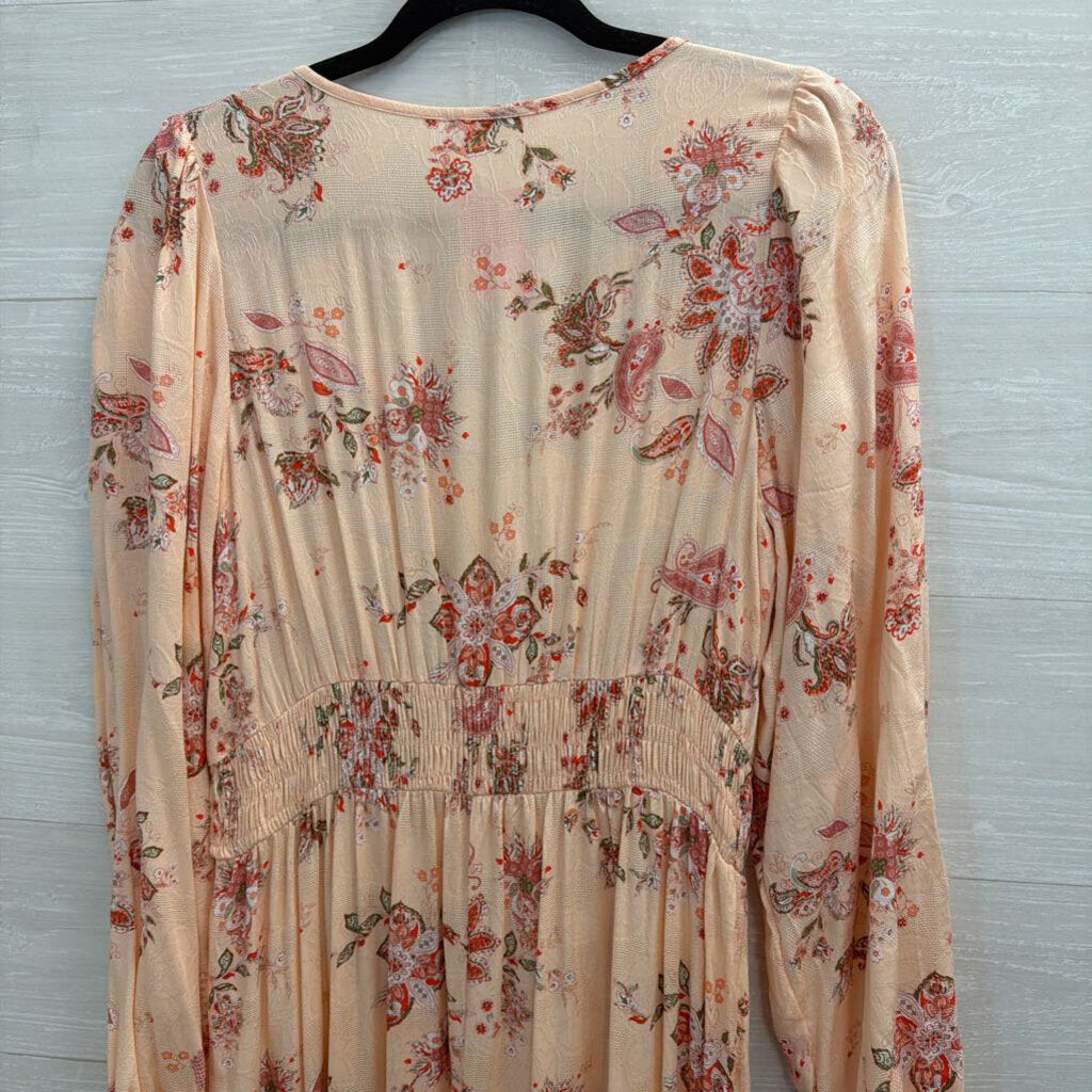 Easel Pink Print Long Sleeve Maxi Dress Large