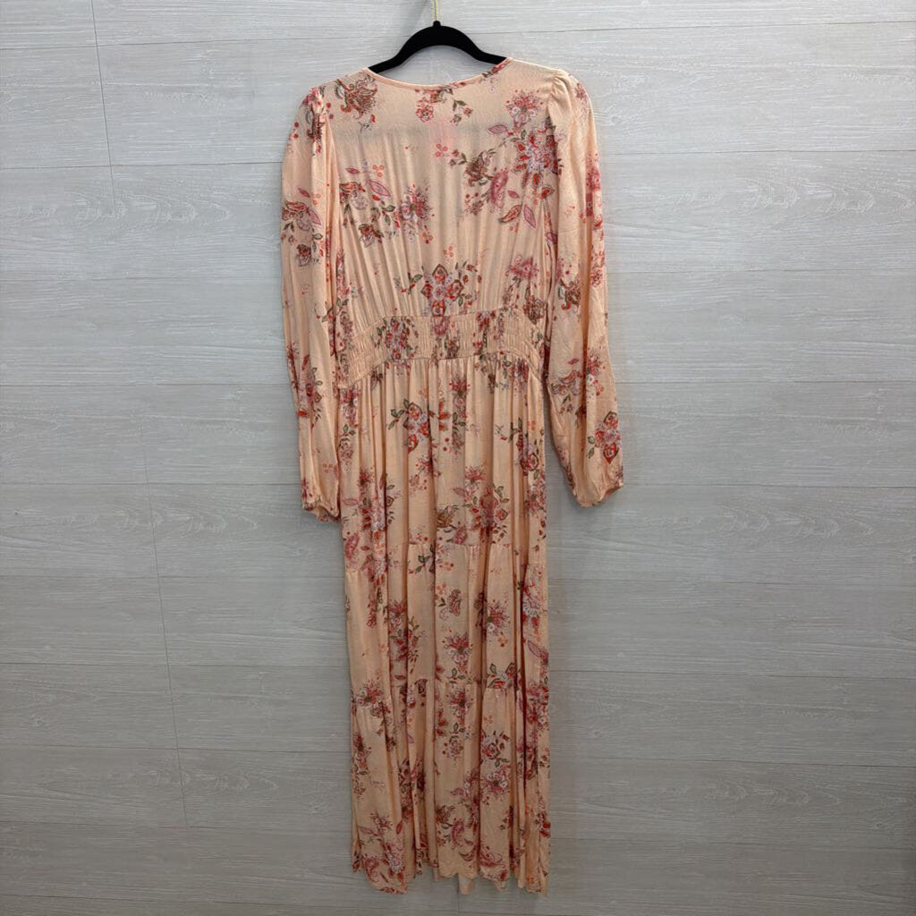 Easel Pink Print Long Sleeve Maxi Dress Large