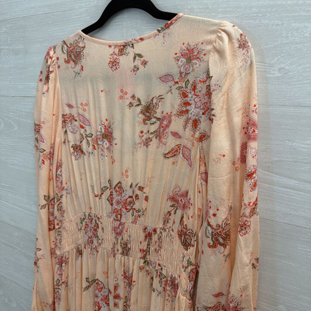 Easel Pink Print Long Sleeve Maxi Dress Large