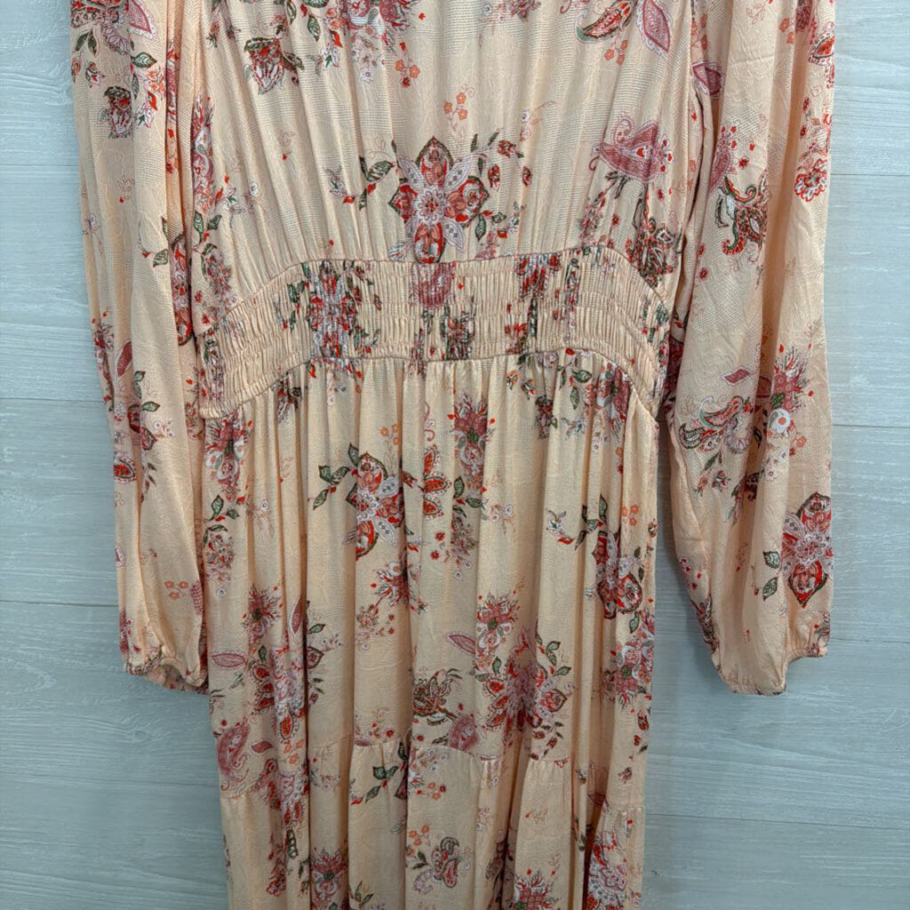 Easel Pink Print Long Sleeve Maxi Dress Large