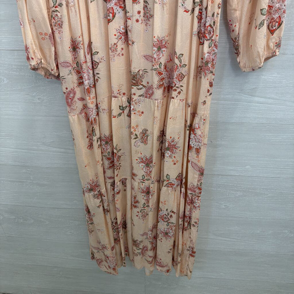 Easel Pink Print Long Sleeve Maxi Dress Large