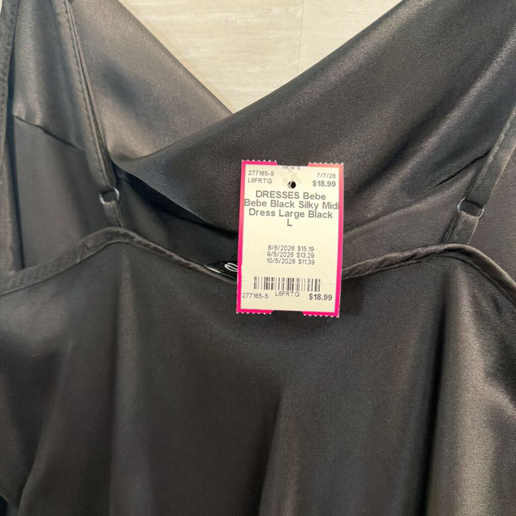 Bebe Black Silky Midi Dress Large