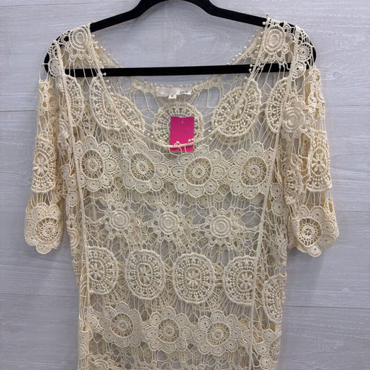 Aniina Cream Crochet Lace Short Sleeve Top Small