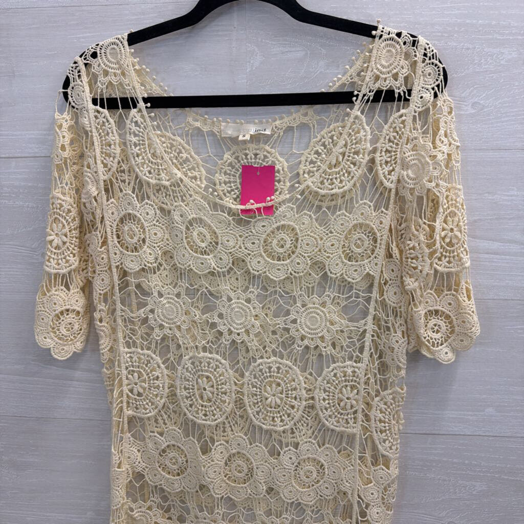 Aniina Cream Crochet Lace Short Sleeve Top Small