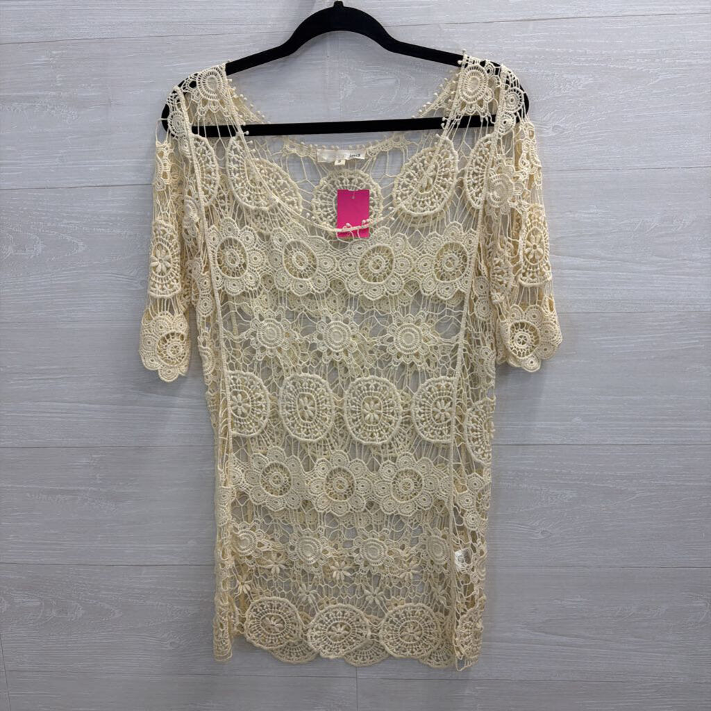 Aniina Cream Crochet Lace Short Sleeve Top Small