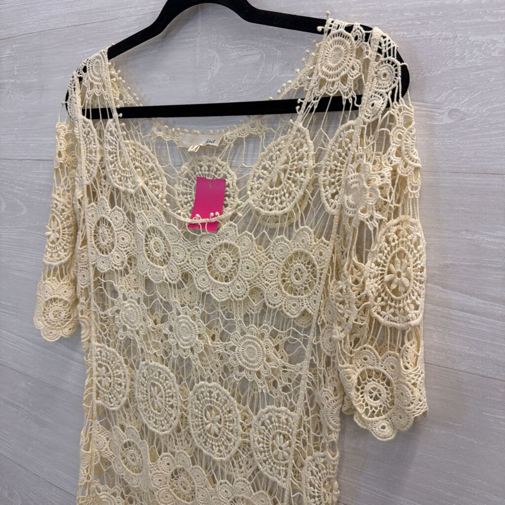 Aniina Cream Crochet Lace Short Sleeve Top Small