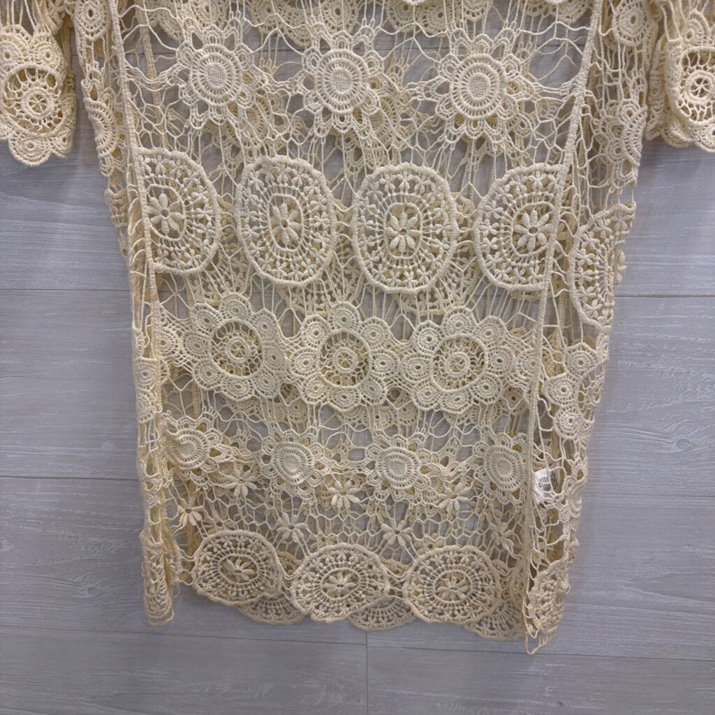 Aniina Cream Crochet Lace Short Sleeve Top Small
