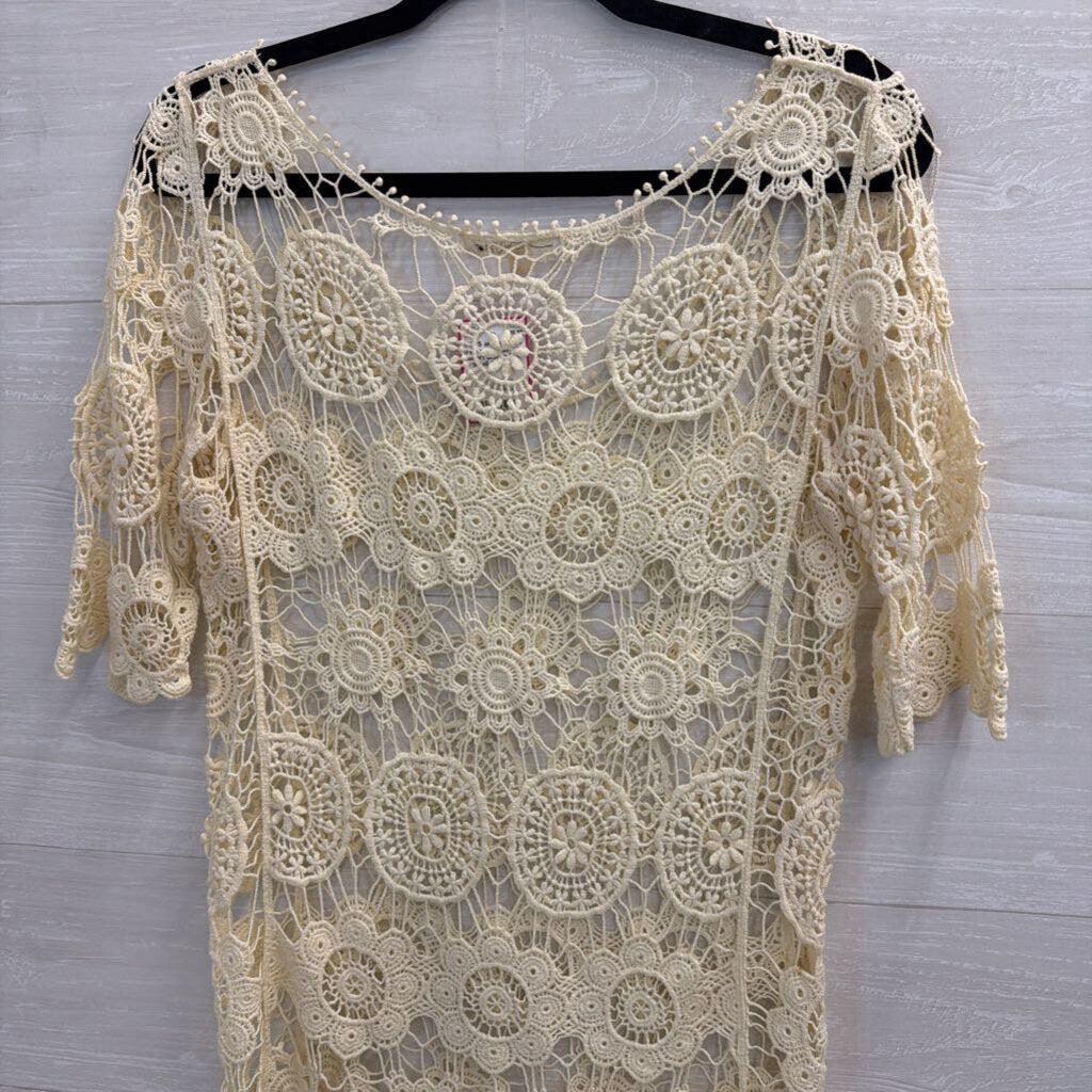 Aniina Cream Crochet Lace Short Sleeve Top Small