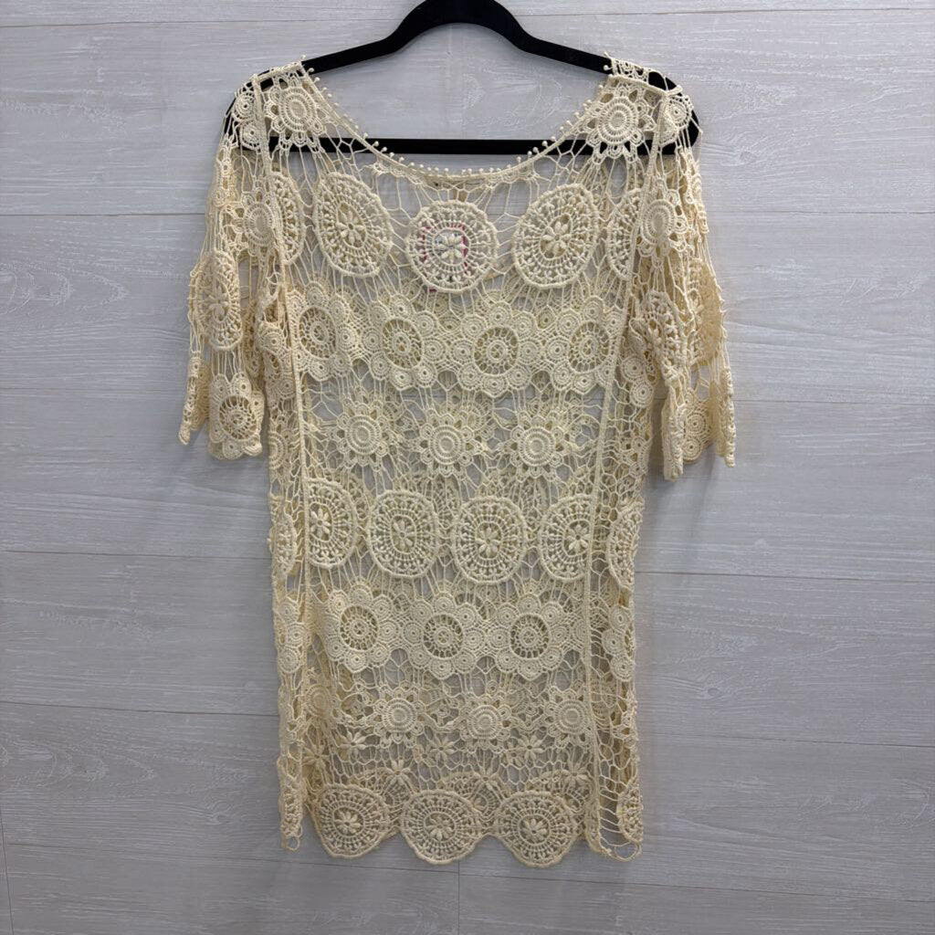 Aniina Cream Crochet Lace Short Sleeve Top Small