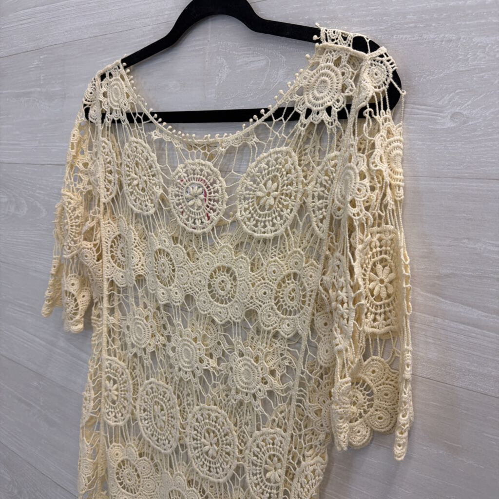 Aniina Cream Crochet Lace Short Sleeve Top Small