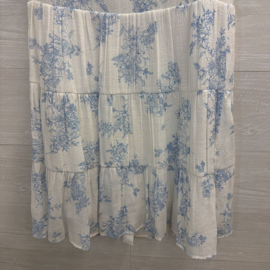 Altar'd State White/ Blue Print Short Flutter Sleeve Button Front Dress Small