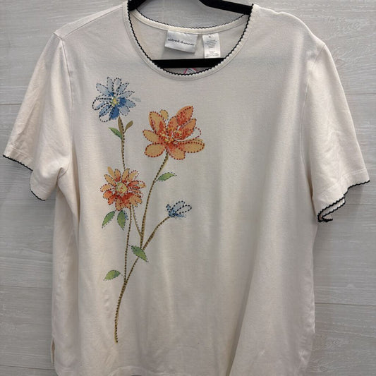 Alfred Dunner White/ Multi Embroidered Flower Short Sleeve Top Extra Large