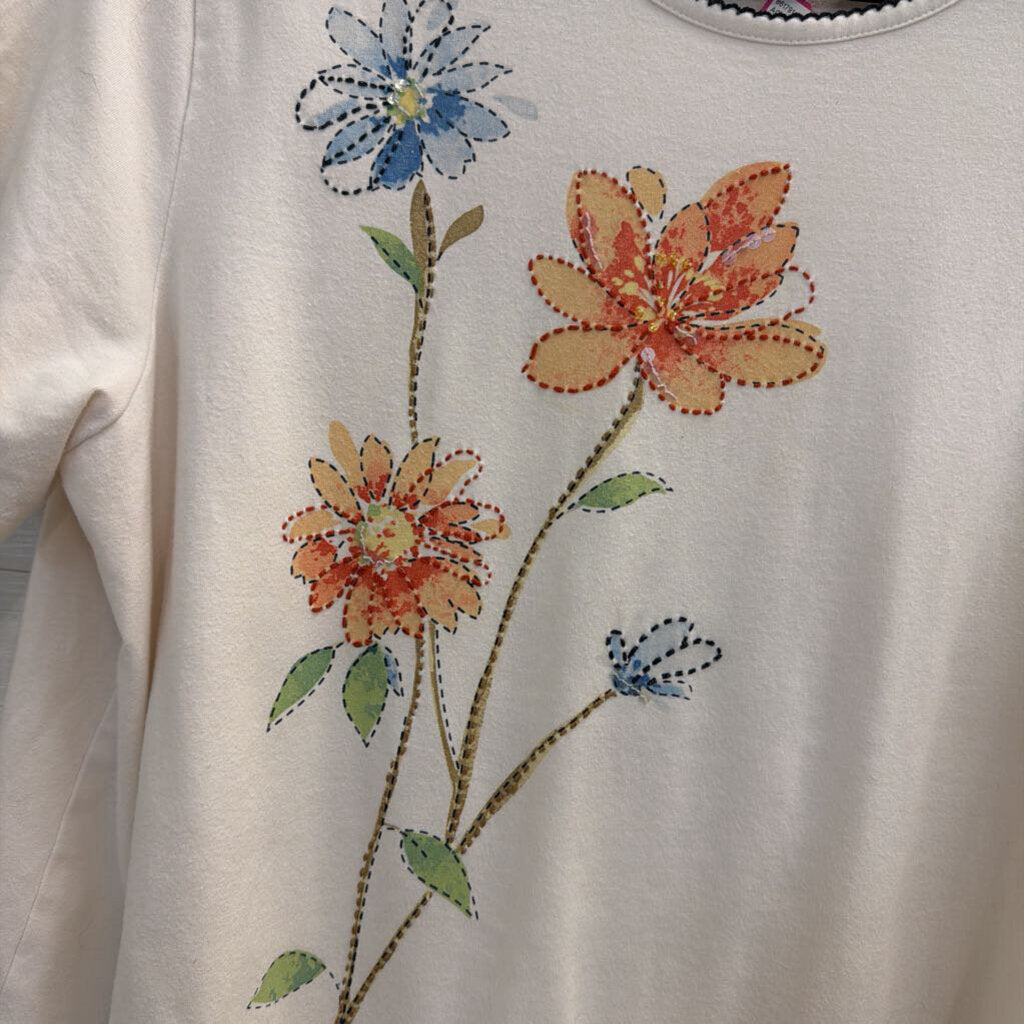 Alfred Dunner White/ Multi Embroidered Flower Short Sleeve Top Extra Large