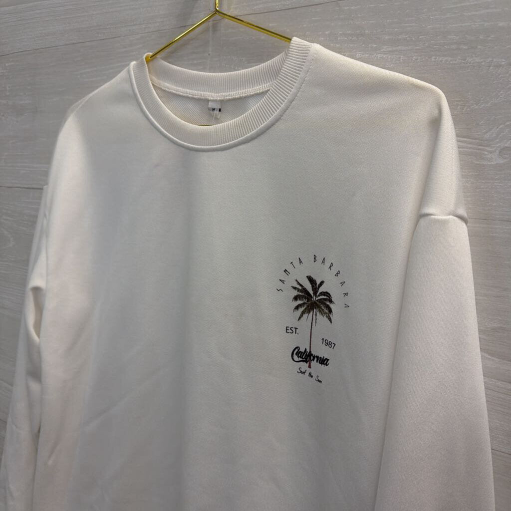 White/ Black Santa Barbara Crewneck Sweatshirt Medium