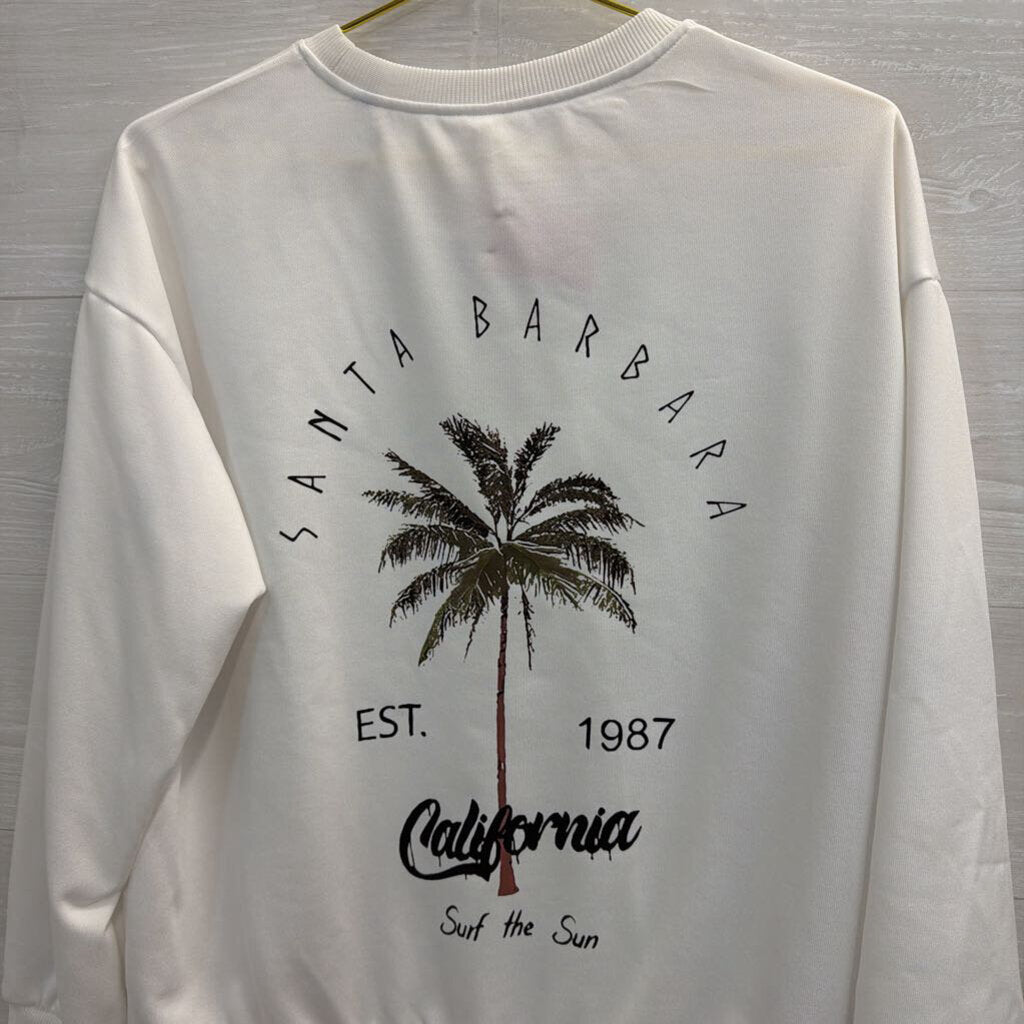 White/ Black Santa Barbara Crewneck Sweatshirt Medium