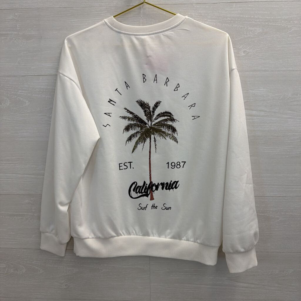 White/ Black Santa Barbara Crewneck Sweatshirt Medium