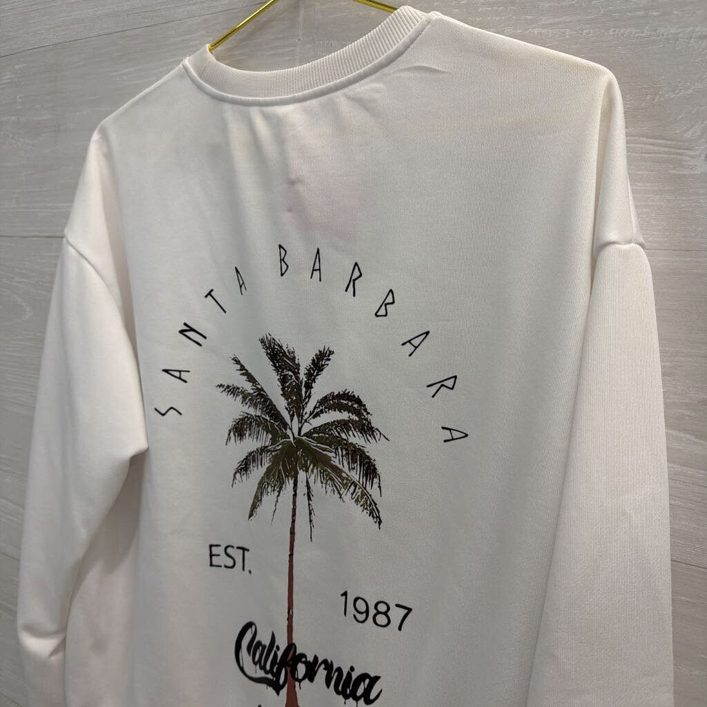 White/ Black Santa Barbara Crewneck Sweatshirt Medium