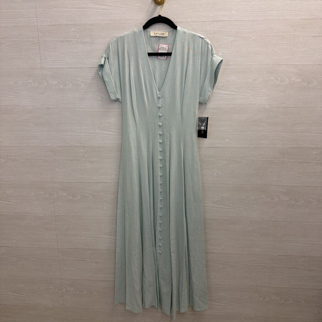 Taylor Blue Short Sleeve Button Front Midi Dress 2
