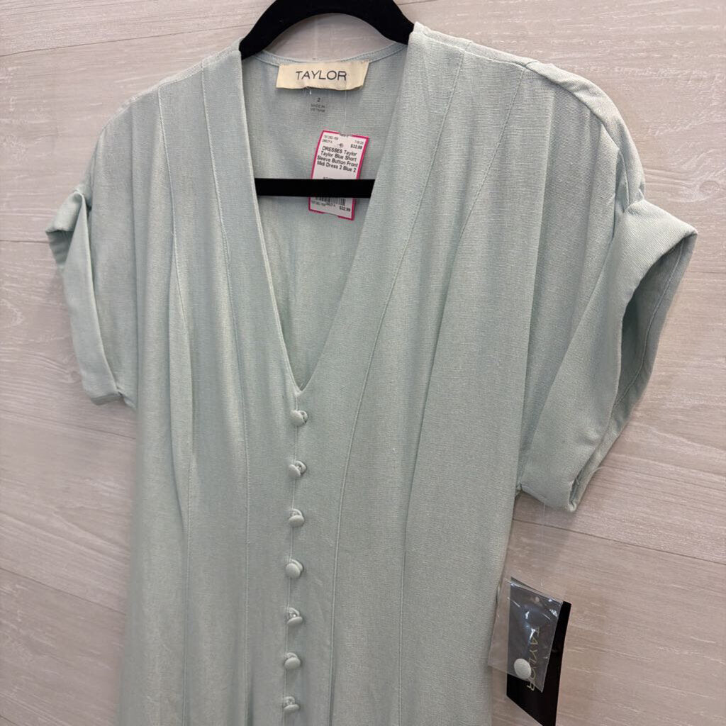 Taylor Blue Short Sleeve Button Front Midi Dress 2