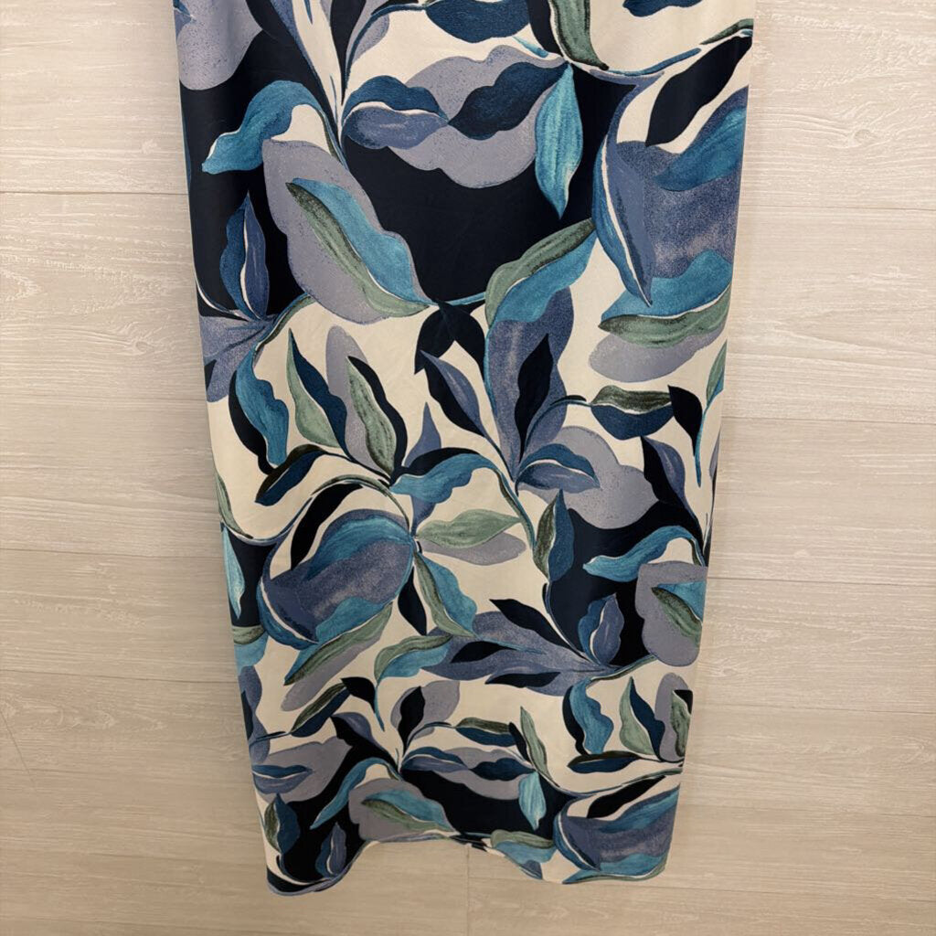 Calypso St Barth White/ Blue Print Silky Maxi Dress Extra Small