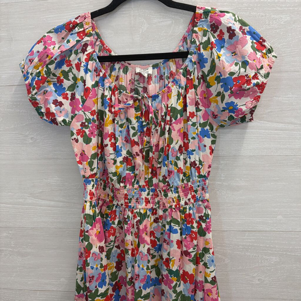 J Crew White/ Multi Print Short Puff Sleeve Midi Dress Extra Small