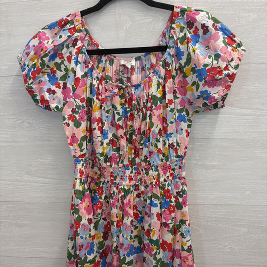 J Crew White/ Multi Print Short Puff Sleeve Midi Dress Extra Small