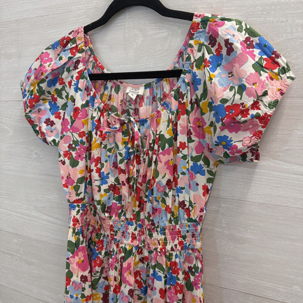 J Crew White/ Multi Print Short Puff Sleeve Midi Dress Extra Small