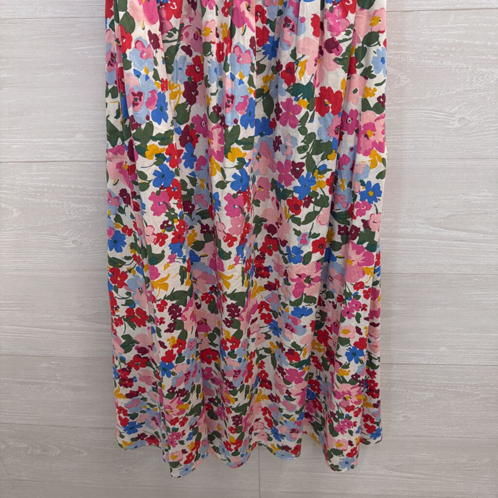 J Crew White/ Multi Print Short Puff Sleeve Midi Dress Extra Small
