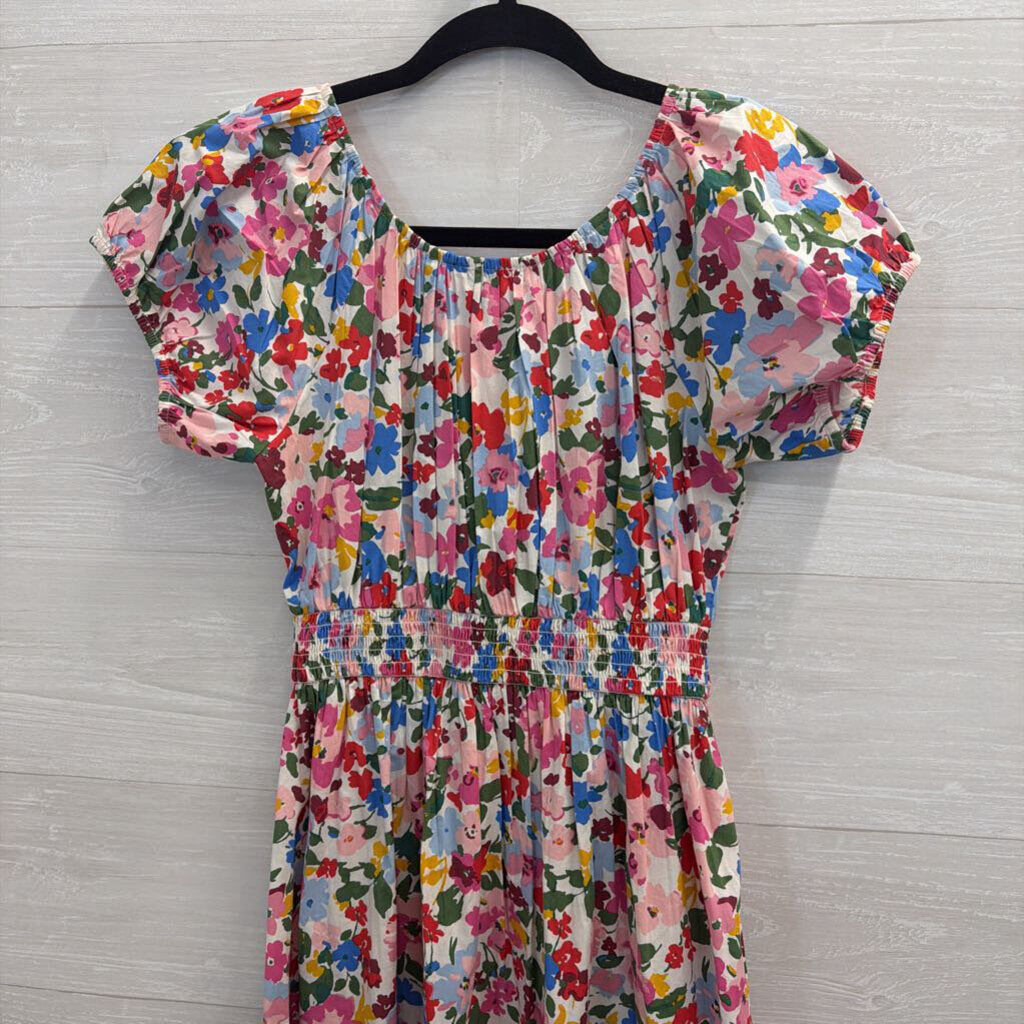 J Crew White/ Multi Print Short Puff Sleeve Midi Dress Extra Small